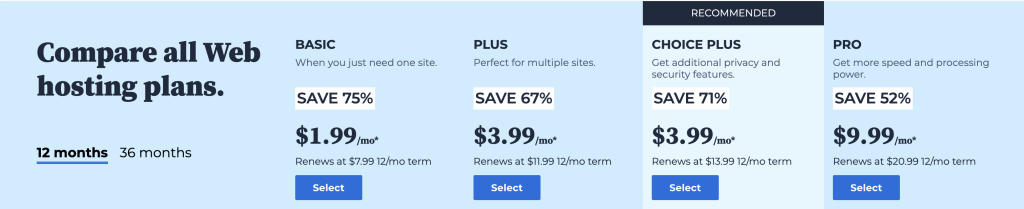 Bluehost Web Hosting Pricing